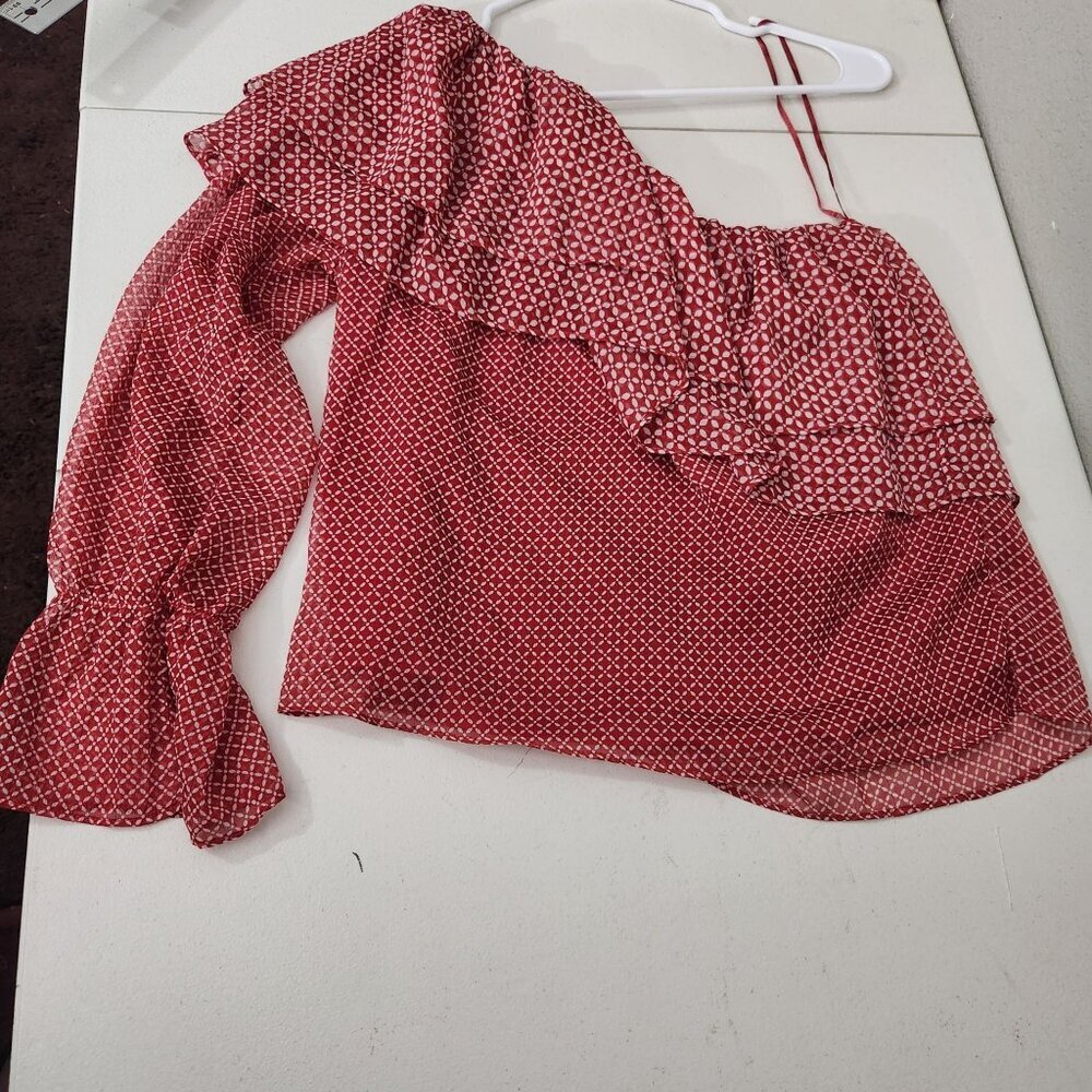 Lucky Brand One Shoulder Top Womens Size Medium Ruffled Coastal Casual